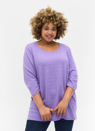 Bluse mit Rundhals und 3/4-Ärmeln, Paisley Purple, Model image number 0