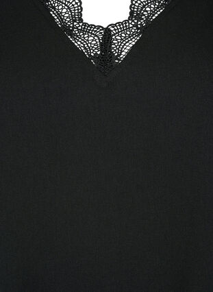Bluse mit V-Ausschnitt und Spitzenbesatz, Black, Packshot image number 2