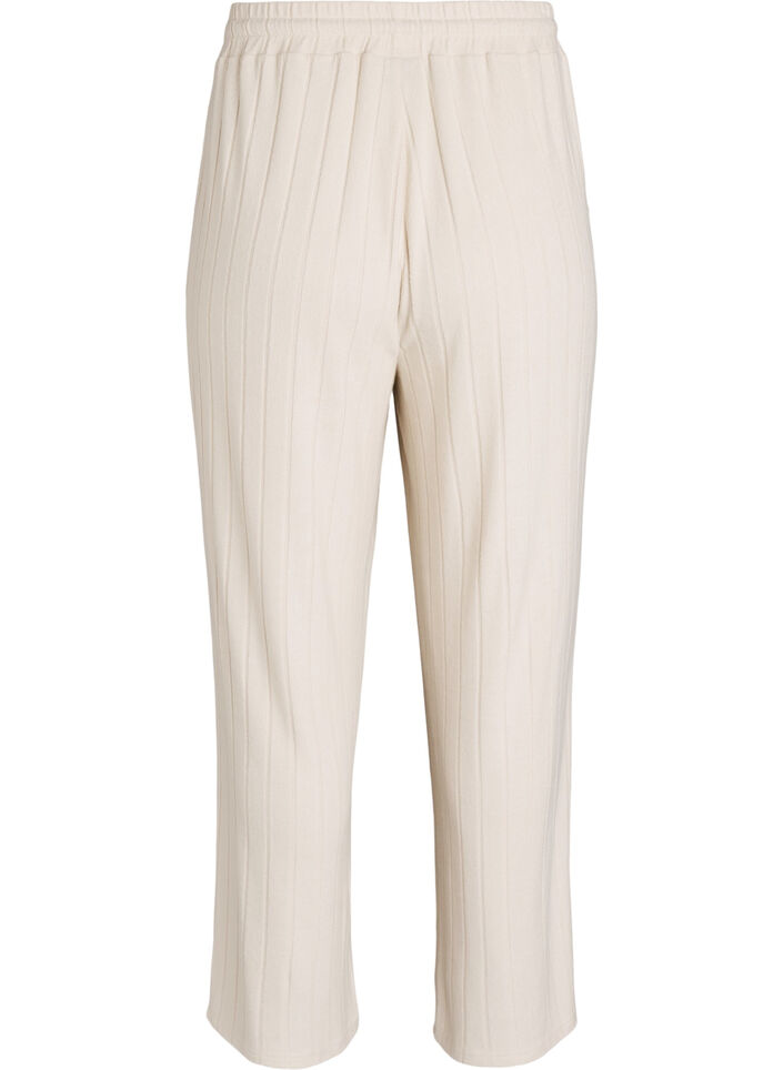 Loungehose aus geripptem Jersey mit hoher Taille, Beige, Packshot image number 1
