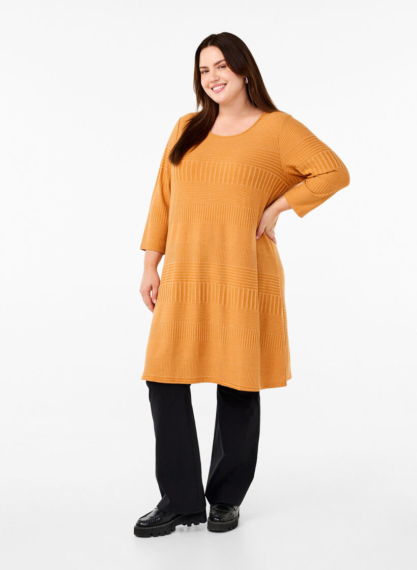 Kleid mit 3/4-Ärmeln und Streifenmuster, Sudan Brown Mel., Model image number 2