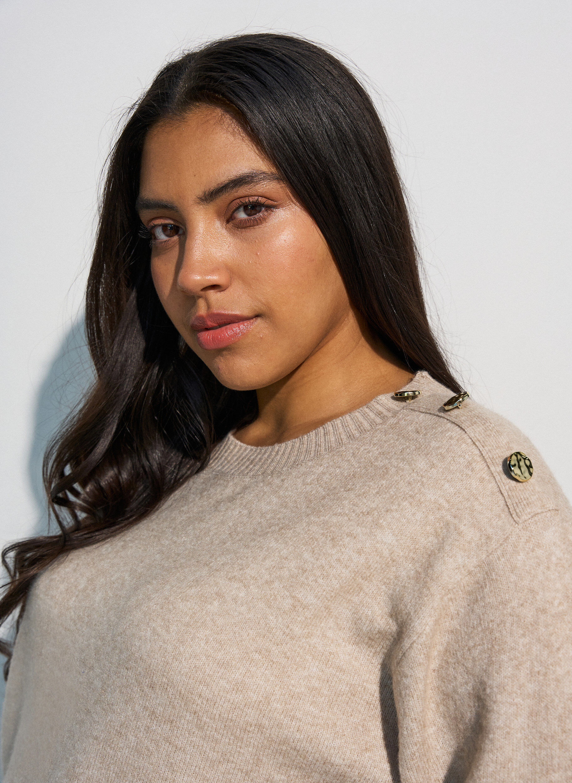 ZizziStrickbluse mit Knopfleiste, Beige, Model image number 3