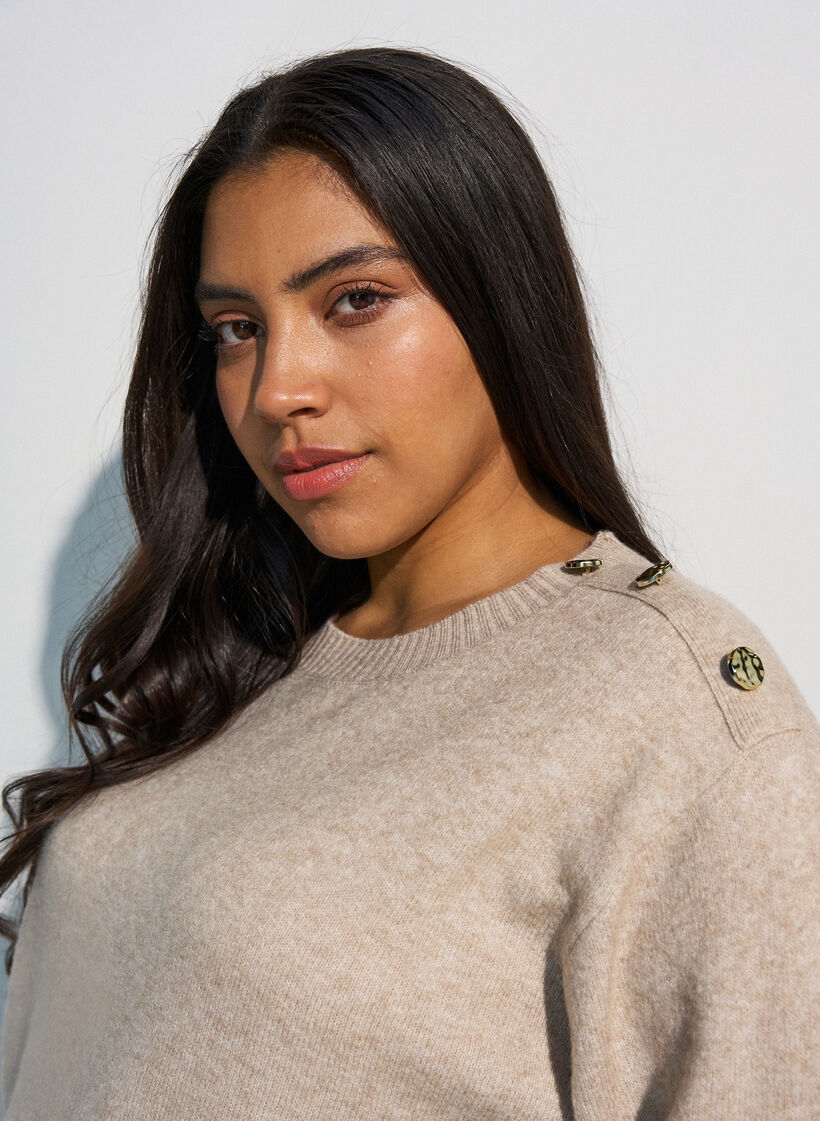 Strickbluse mit Knopfleiste, Beige, Model image number 3