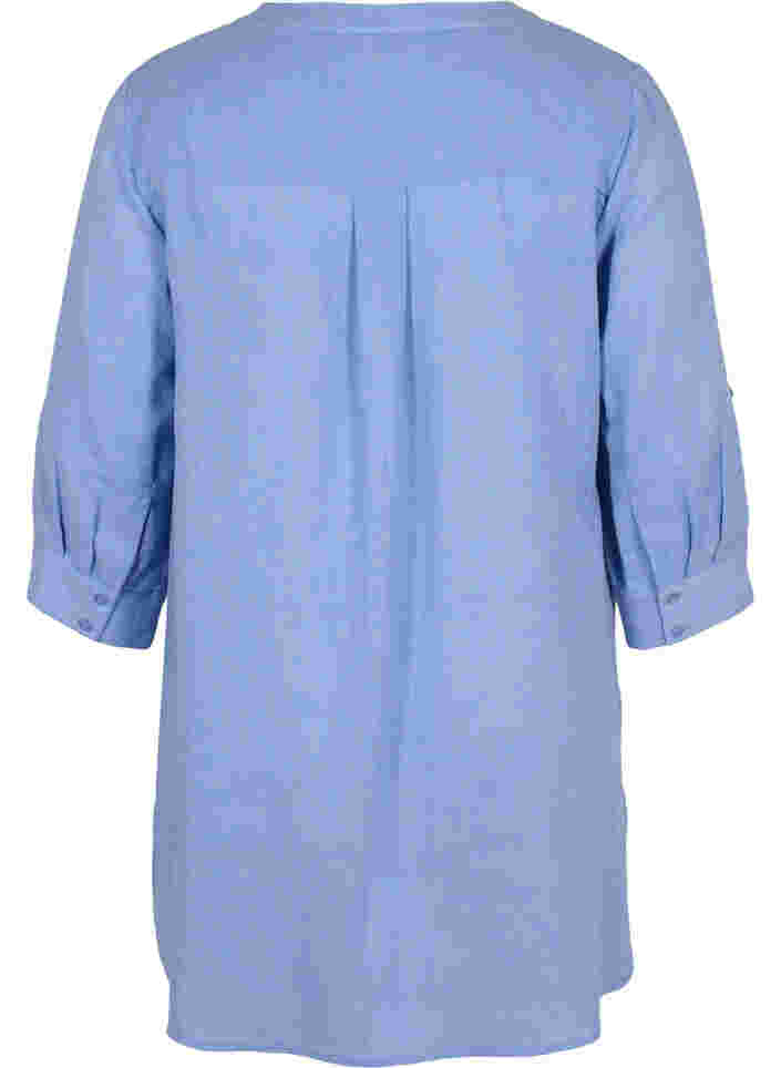 Lange Hemdbluse mit 3/4-Ärmeln und V-Ausschnitt, Ultramarine, Packshot image number 1