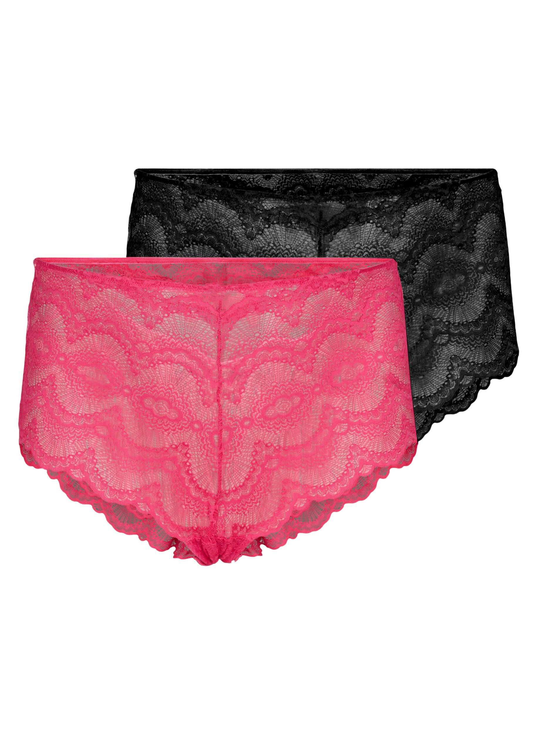 Zizzi2er-Pack h&uuml;fthohe Unterhosen aus Spitze, Love Potion/Black, Packshot image number 0