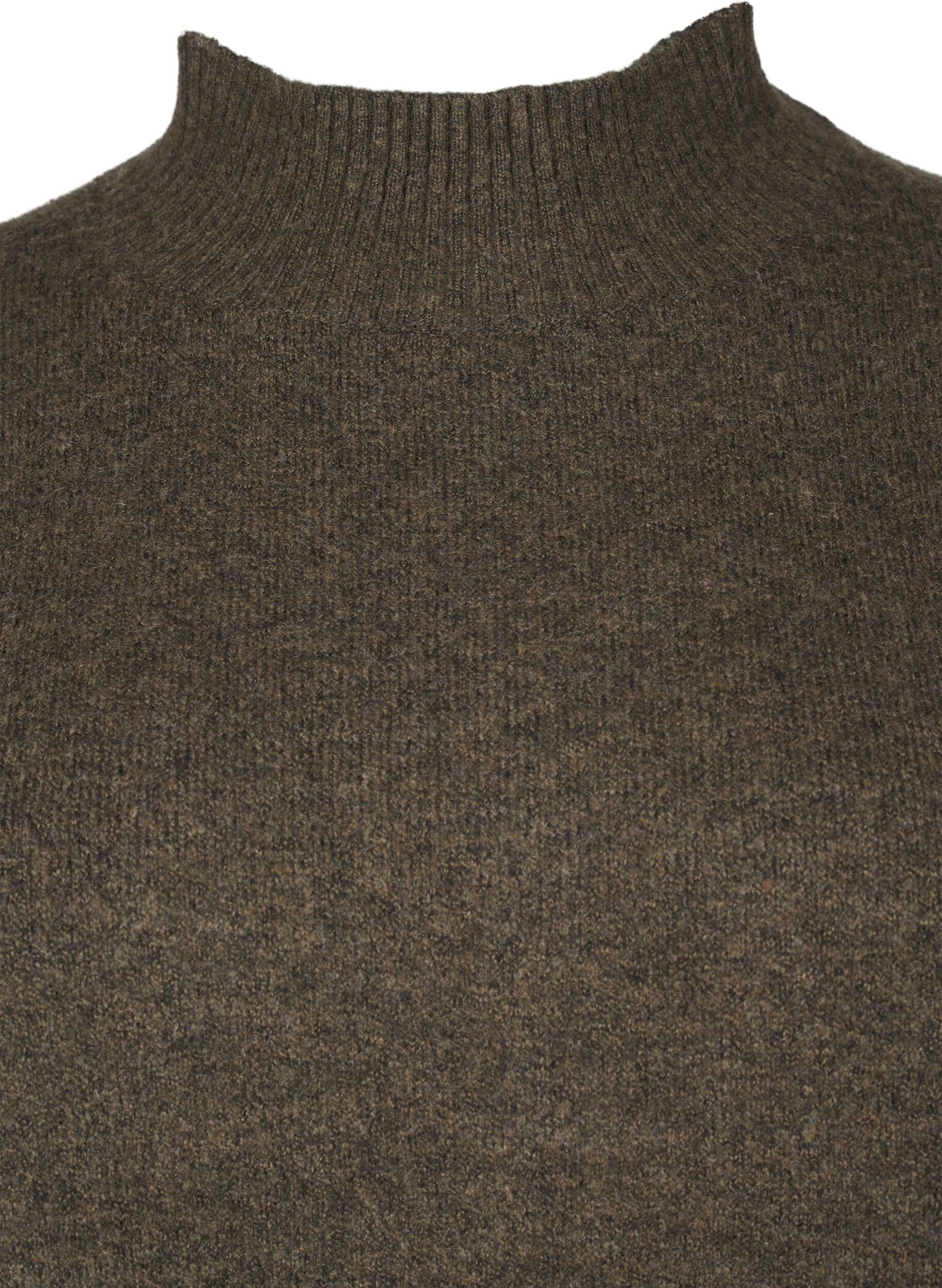 ZizziGestrickte Wollbluse mit hohem Kragen, Sea Turtle Mel., Packshot image number 2