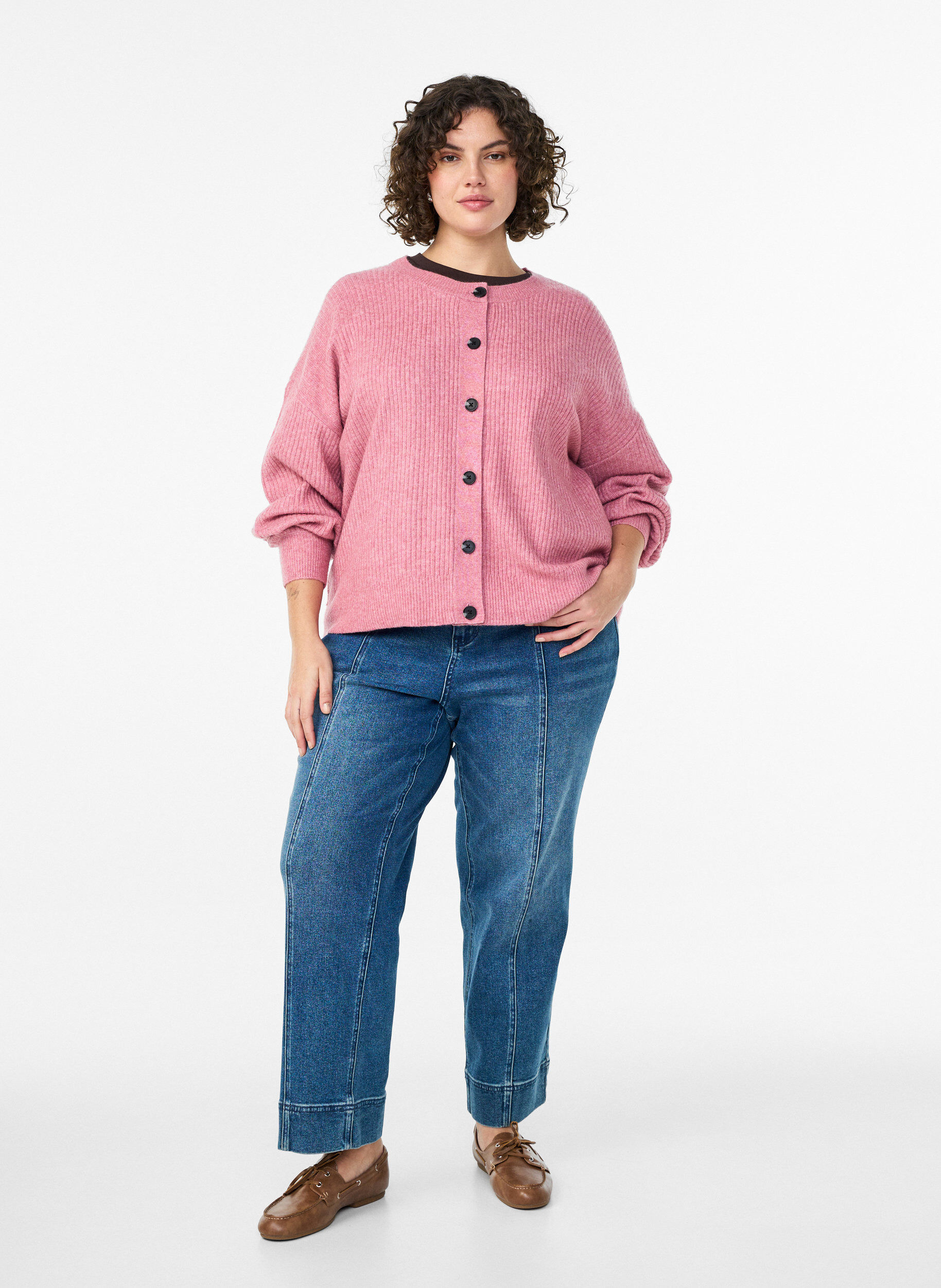 ZizziRippenstrick Strickjacke mit Kn&ouml;pfen, Rot, Model image number 1