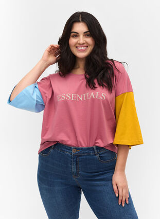 Colourblock T-Shirt mit 2/4-Ärmeln, Pink Blocking, Packshot image number 0