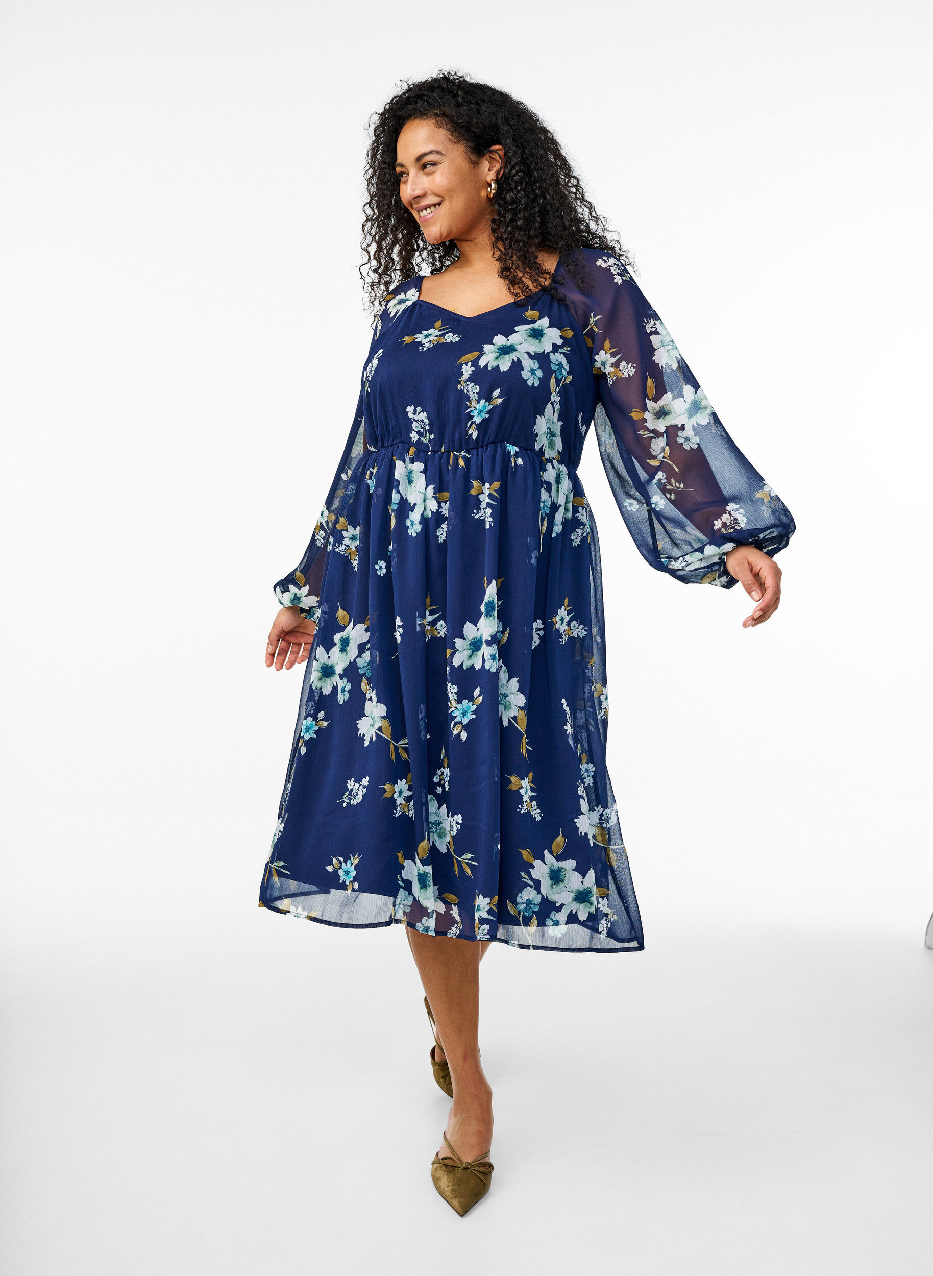 ZizziPartykleid aus Chiffon mit langen &Auml;rmeln, Blau, Model image number 0