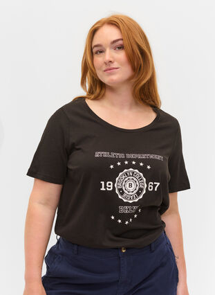 Kurzärmeliges Baumwoll-T-Shirt mit Druck, Black, Model image number 0