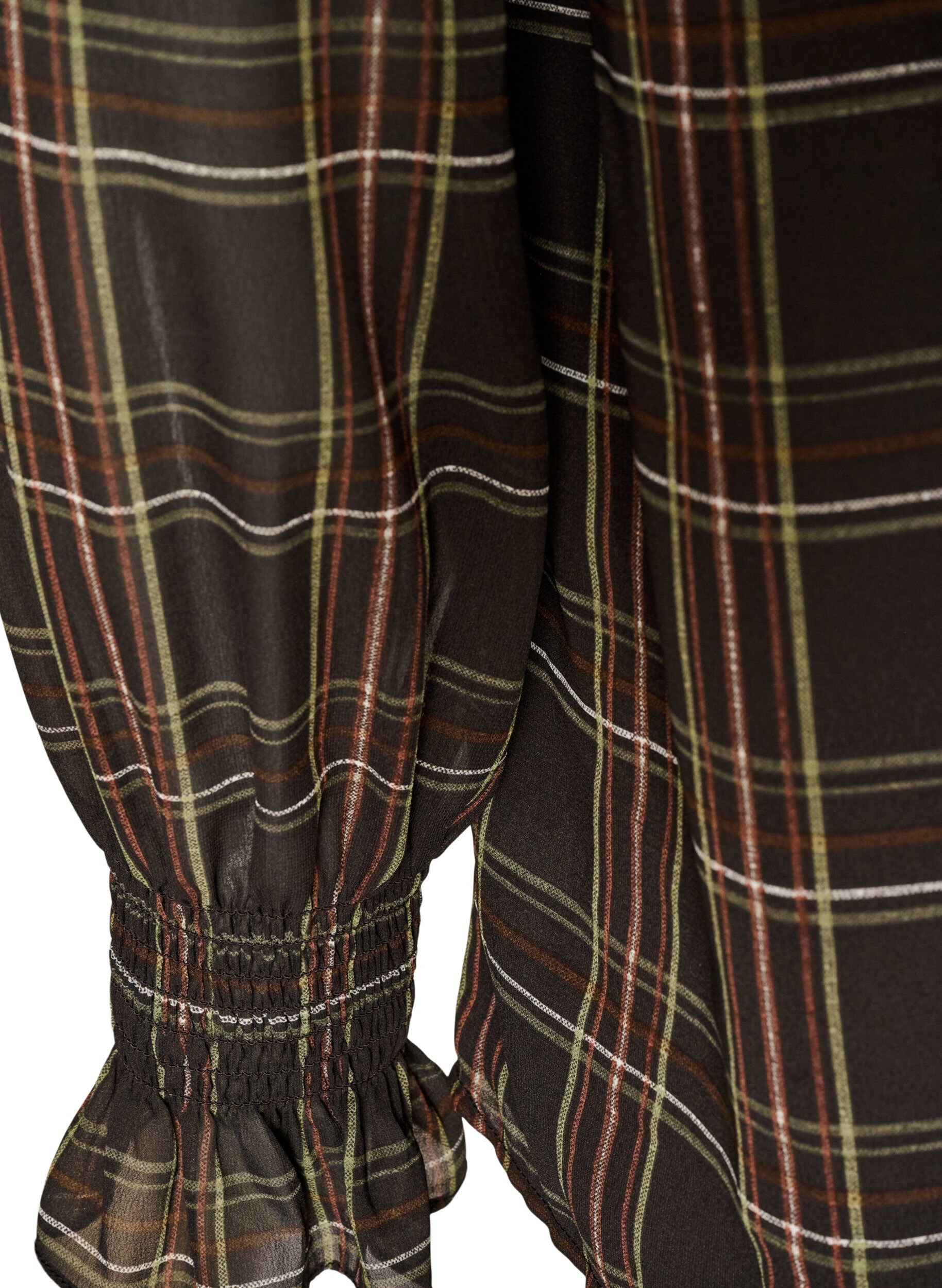 ZizziBluse mit Karomuster und R&uuml;schendetails, Gr&uuml;n, Packshot image number 3