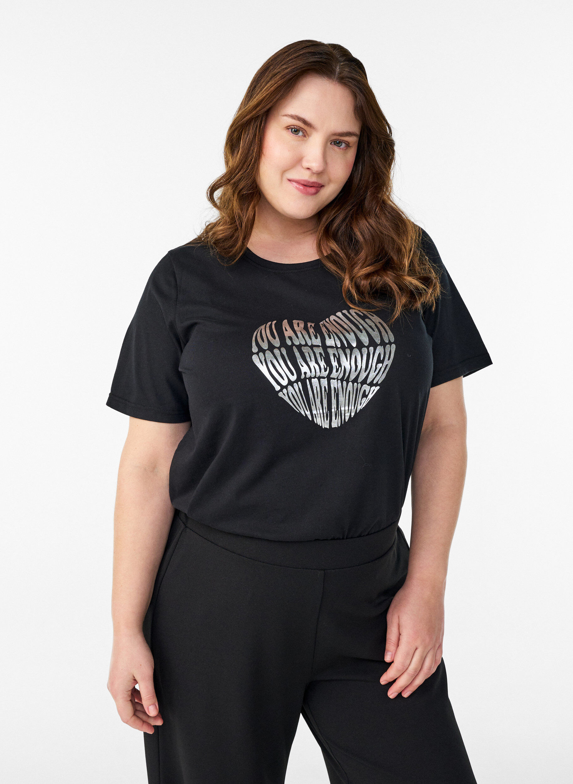 T-Shirt mit Print, Schwarz, Model