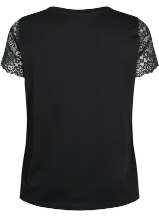 T-Shirt aus Baumwolle mit kurze Spitzenärmeln, Black, Packshot image number 1
