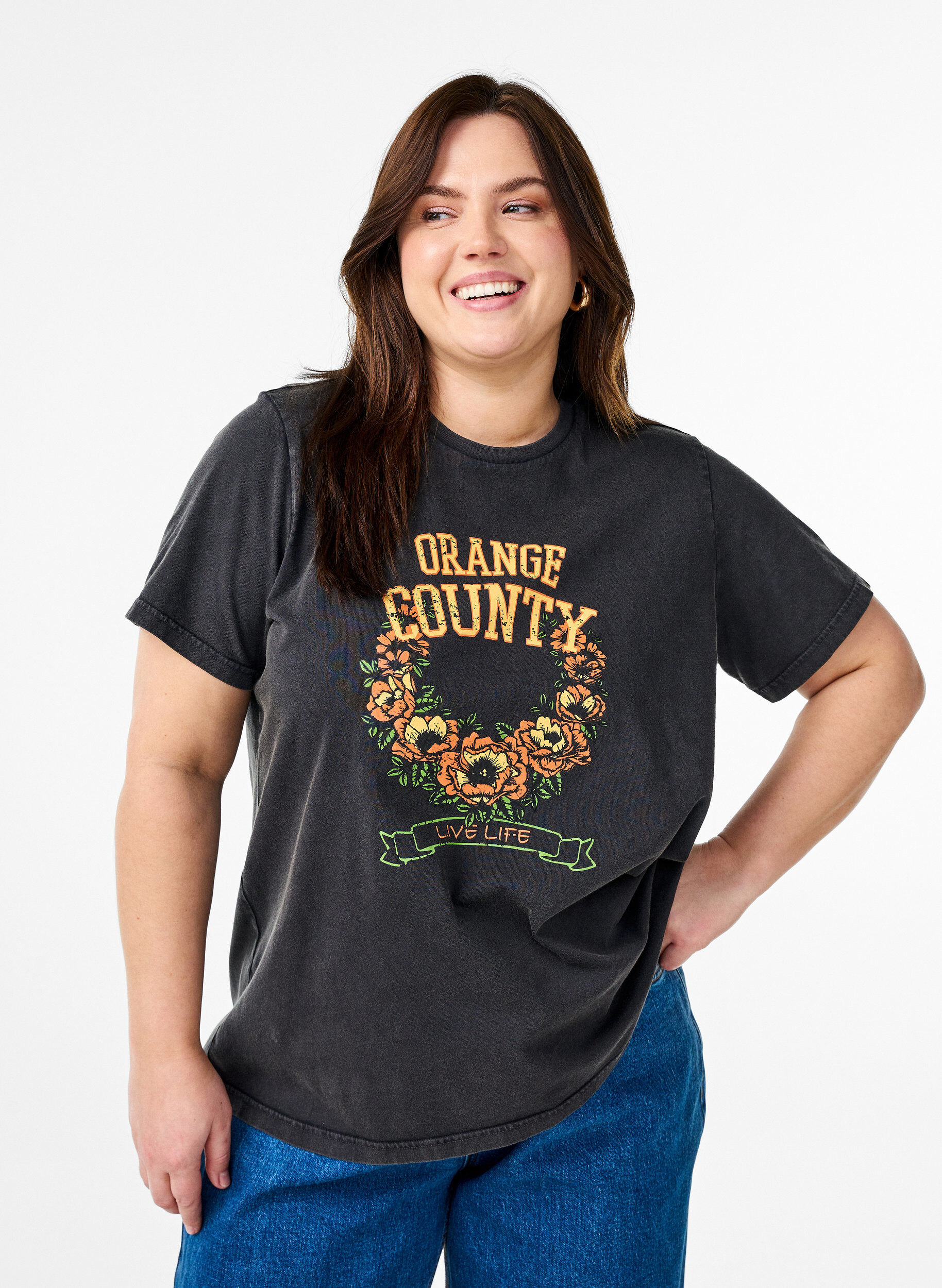 ZizziT-Shirt aus Bio-Baumwolle mit coolem Print, Grau, Model image number 0