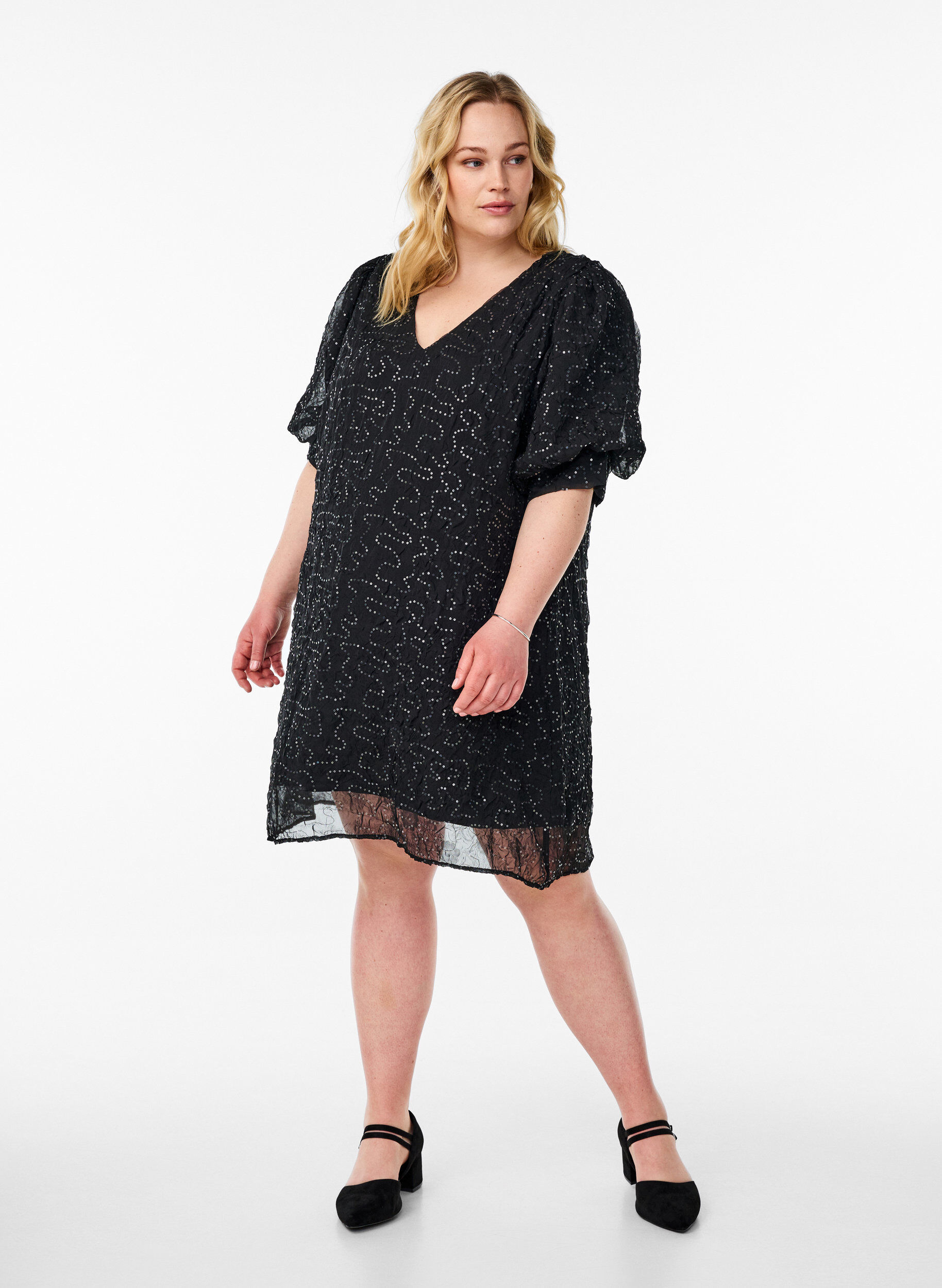 ZizziKurzes Festkleid mit Pailletten, Schwarz, Model image number 1