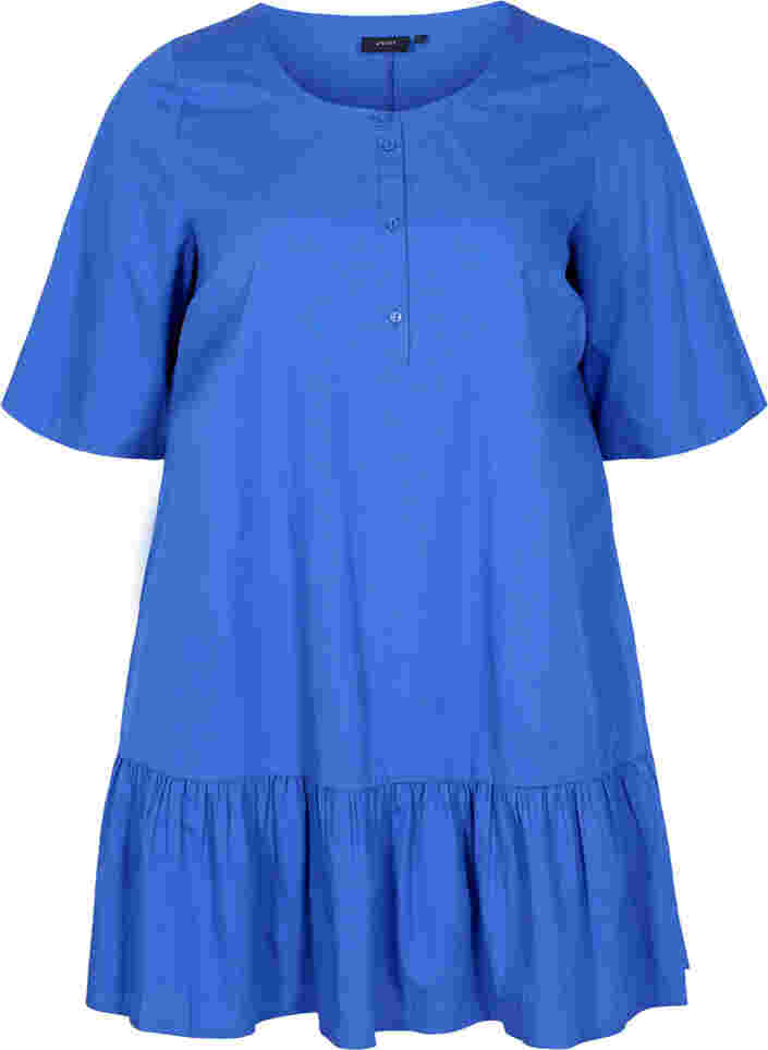 Kurzarm Baumwolltunika mit A-Linie, Dazzling Blue, Packshot image number 0