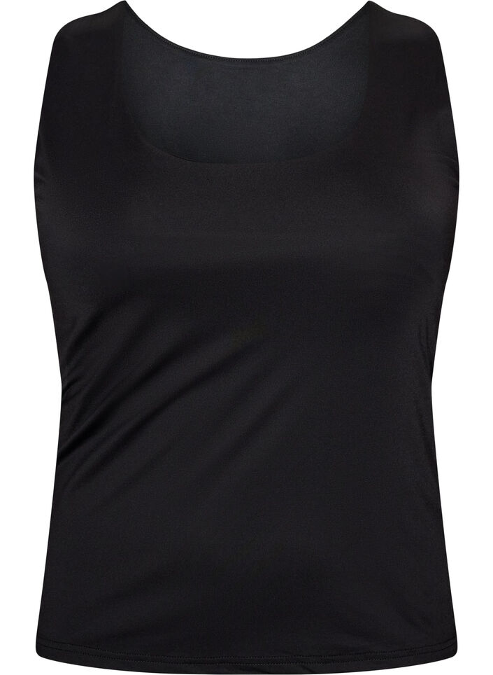 Figurbetontes Basic-Top aus glattem Stoff, Schwarz, Packshot image number 0