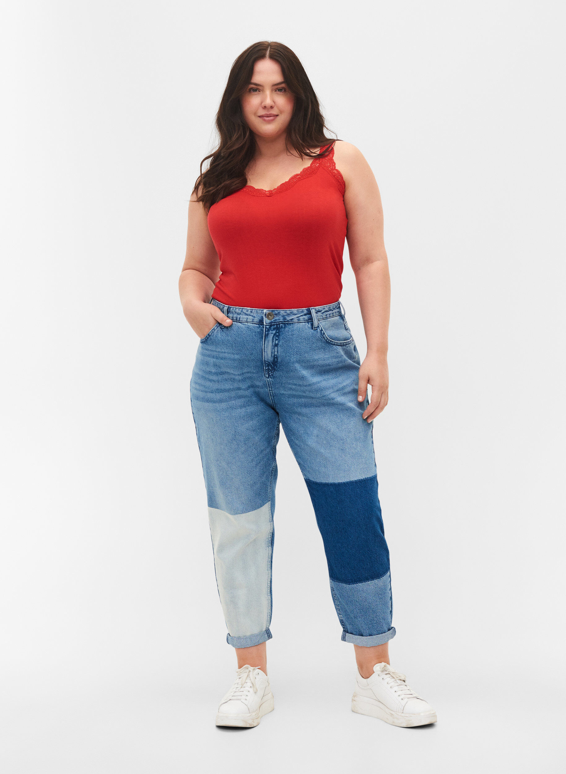 Zizzi2er-Pack Tops mit Spitze, Black/Chinese Red, Model image number 2