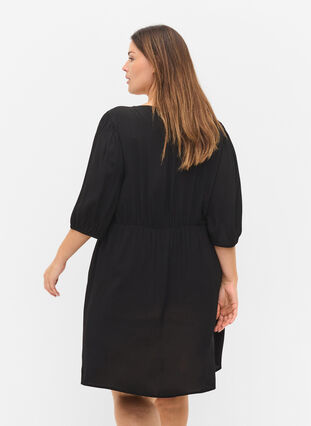 Kleid mit Knöpfen und 3/4-Ärmeln, Black, Model image number 1