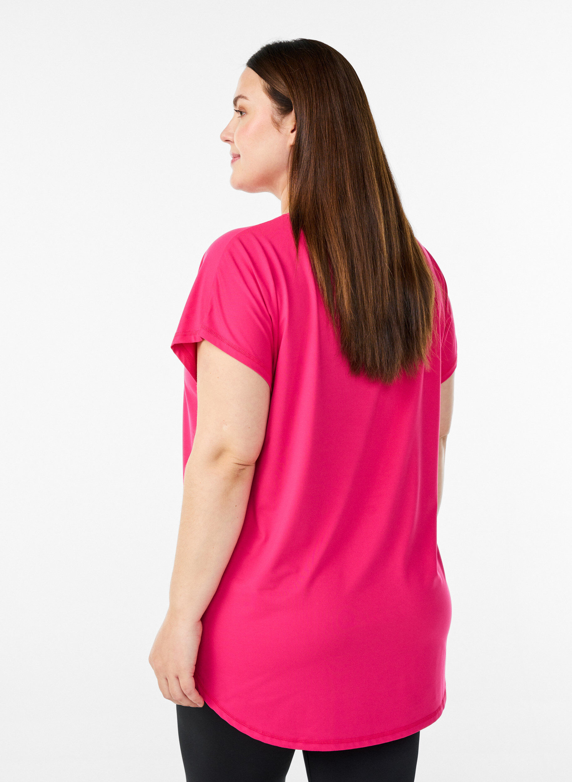 ZizziKurzarm Trainingsshirt mit V-Ausschnitt, Pink, Model image number 2