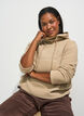 Hoodie aus Fleece mit hohem Kragen und aufgesticktem Text, Beige, Model image number 0