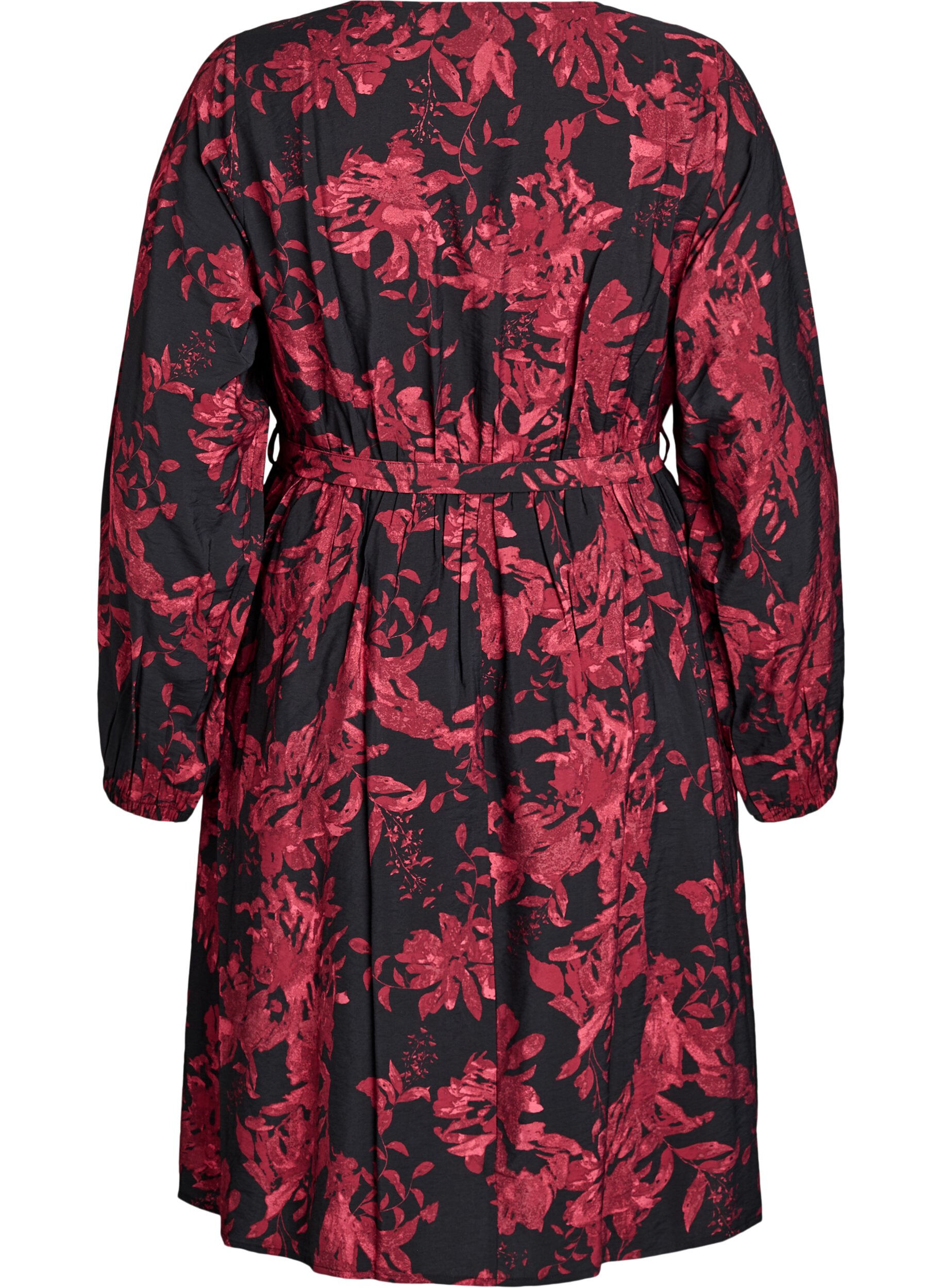 ZizziKnielanges Kleid mit Bindeg&uuml;rtel und Wickeloptik, Schwarz, Packshot image number 1