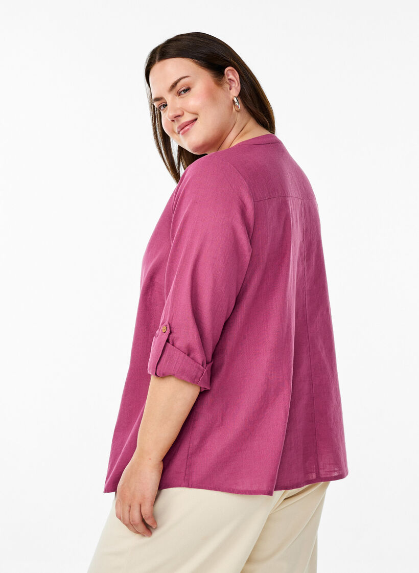 Baumwollbluse mit V-Ausschnitt, Rot, Model image number 2
