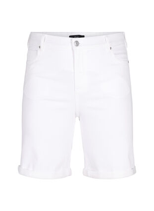 Eng anliegende Denim-Shorts mit hoher Taille, Bright White, Packshot image number 0