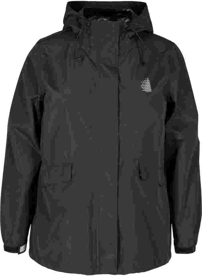Sportliche Regenjacke mit Kapuze und Taschen, Black, Packshot image number 0