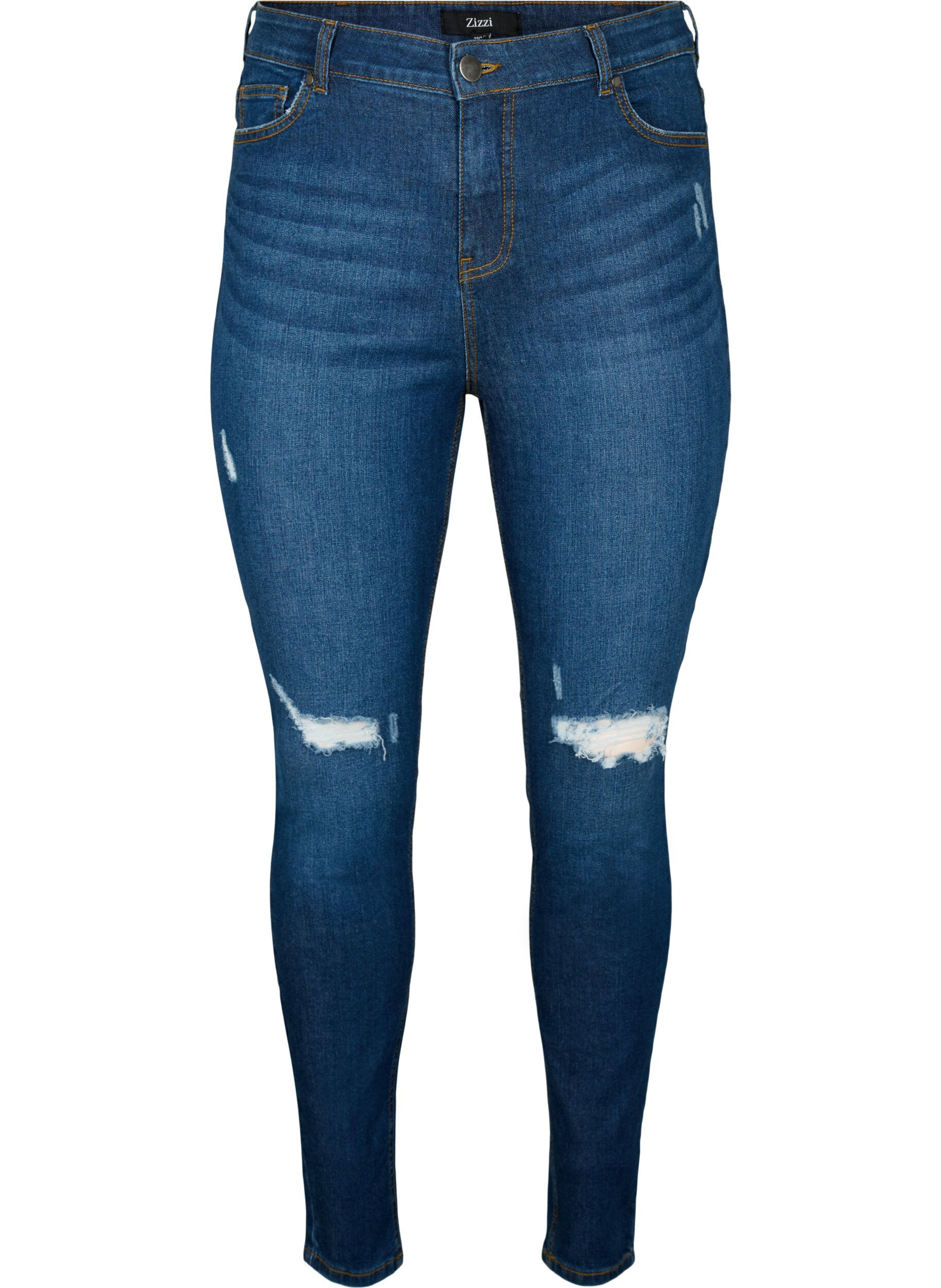 ZizziSuper schlanke Amy Jeans mit Zerst&ouml;rung und hoher Taille, Dark blue, Packshot image number 0