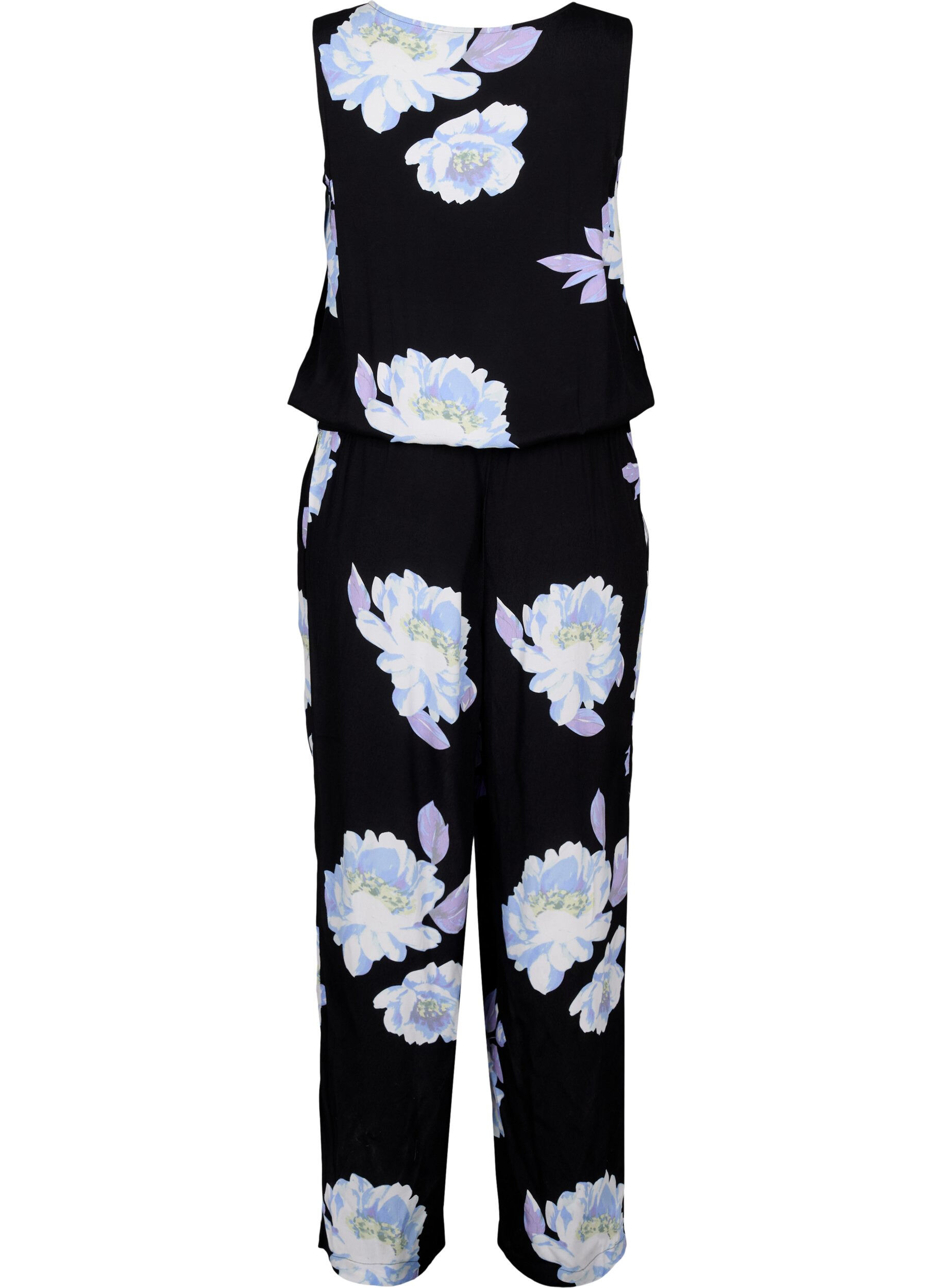 Zizzi&Auml;rmelloser Jumpsuit aus Viskose, Black Big Flower AOP, Packshot image number 1