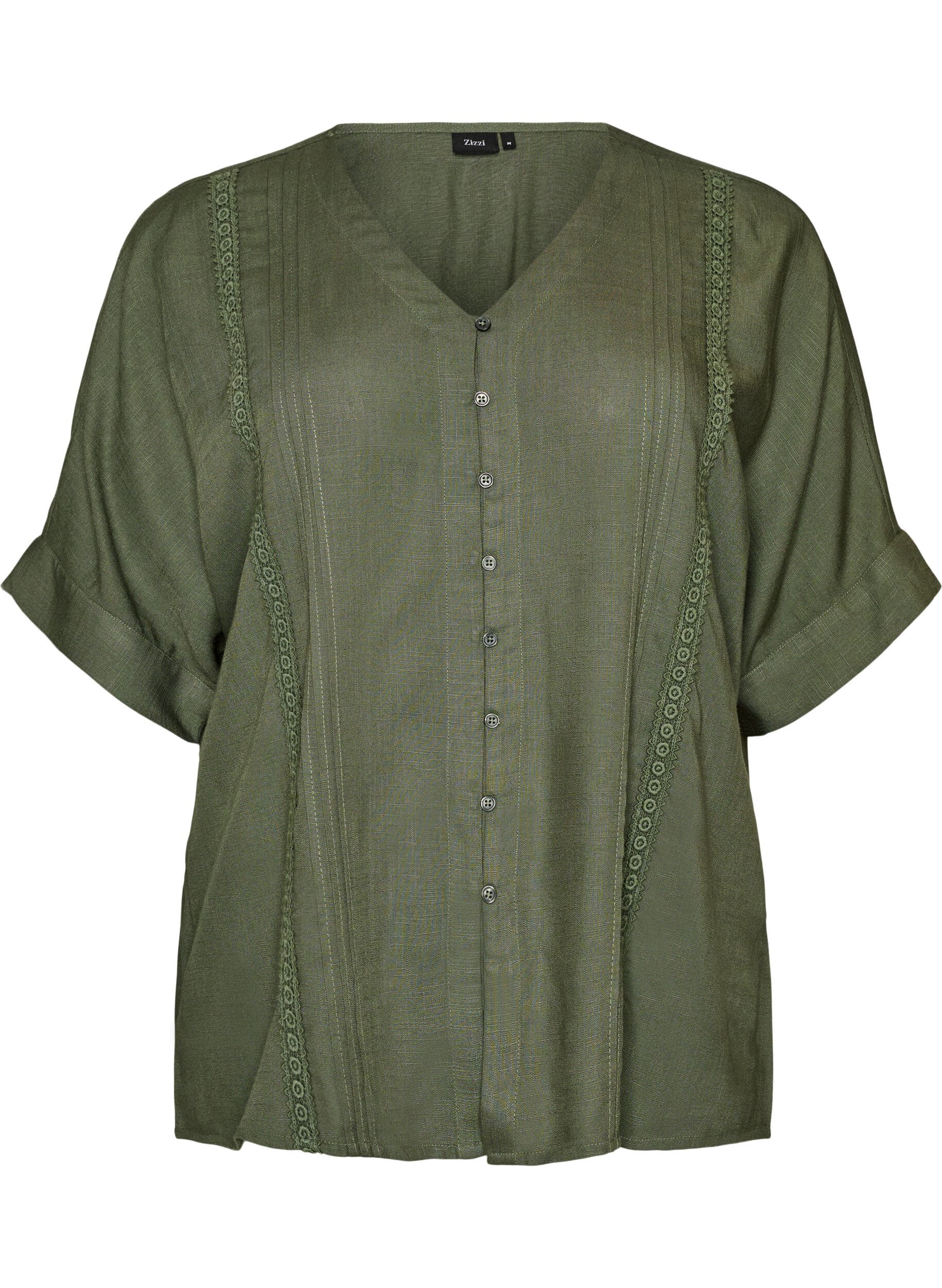 Viskosebluse mit Crochet-Besatz und Kn&ouml;pfen