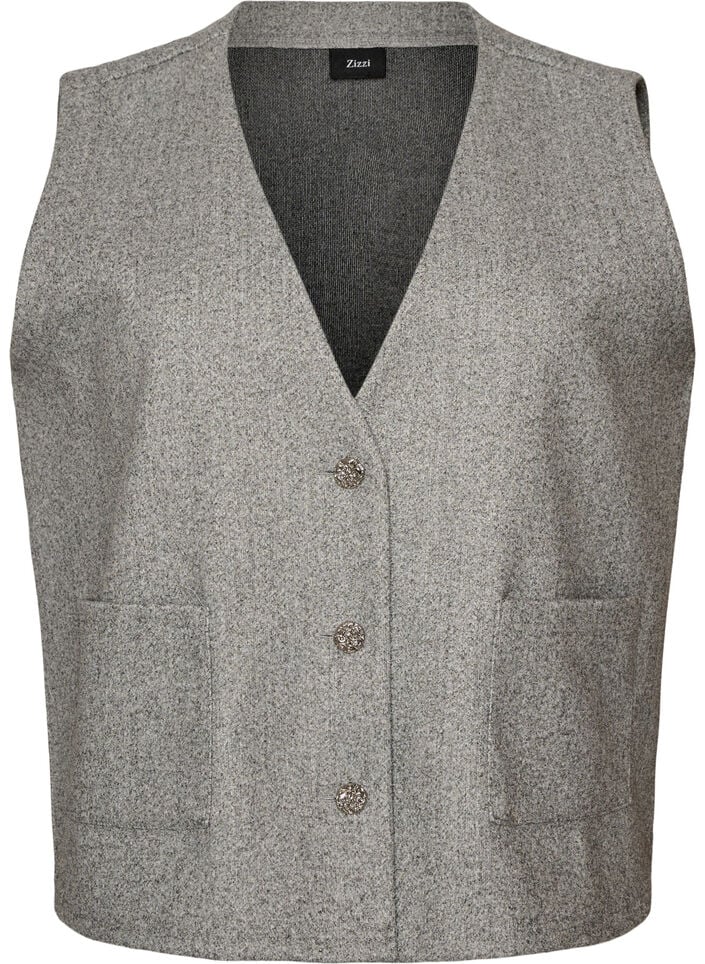 Weste mit V-Ausschnitt und Kn&ouml;pfen, Grau, Packshot image number 0