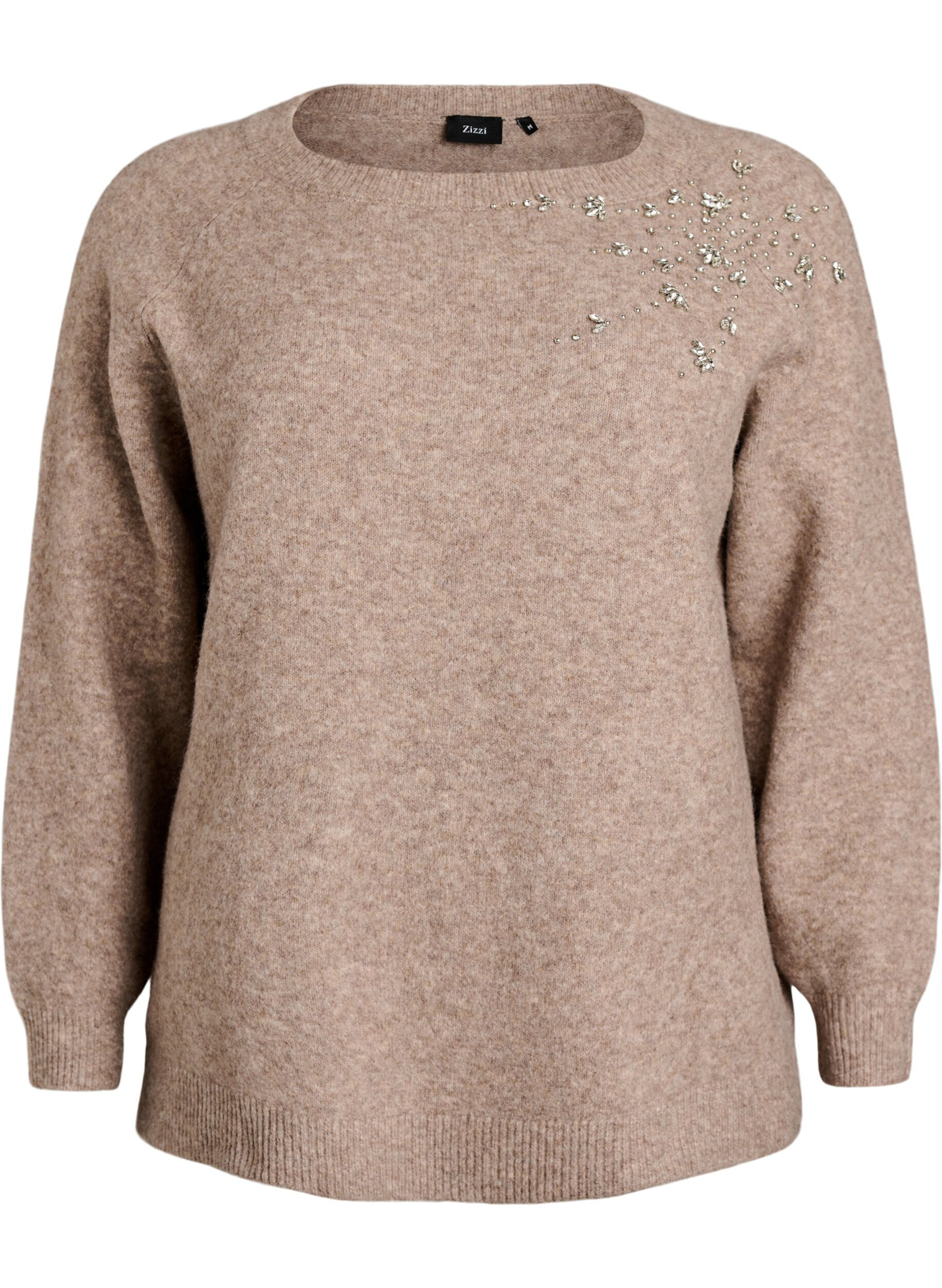 ZizziBluse aus Strick mit Strasssteinen und Nieten, Beige, Packshot image number 0