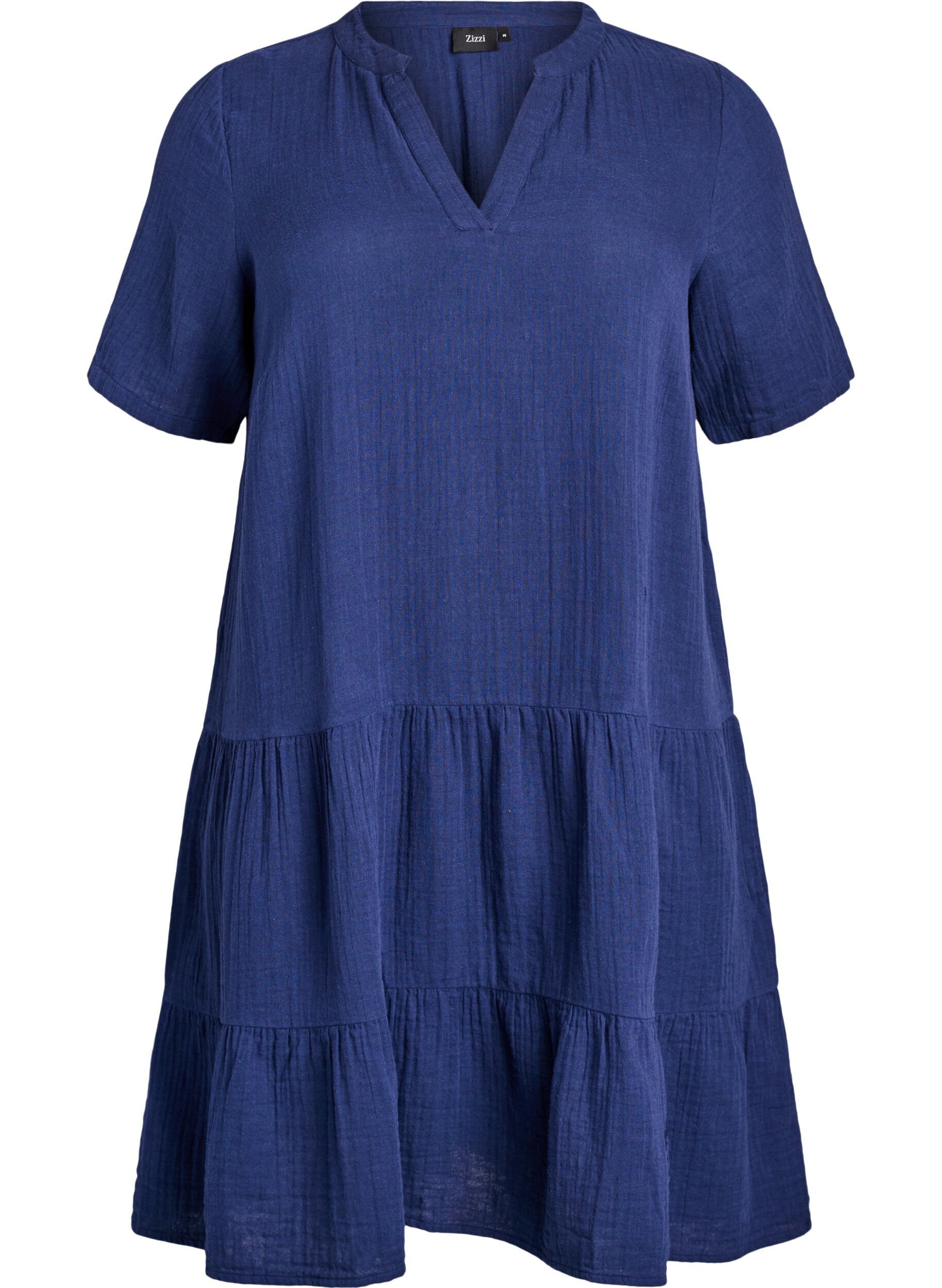 ZizziKurzes A-Linien-Kleid aus Baumwollmusselin, Blau, Packshot image number 0