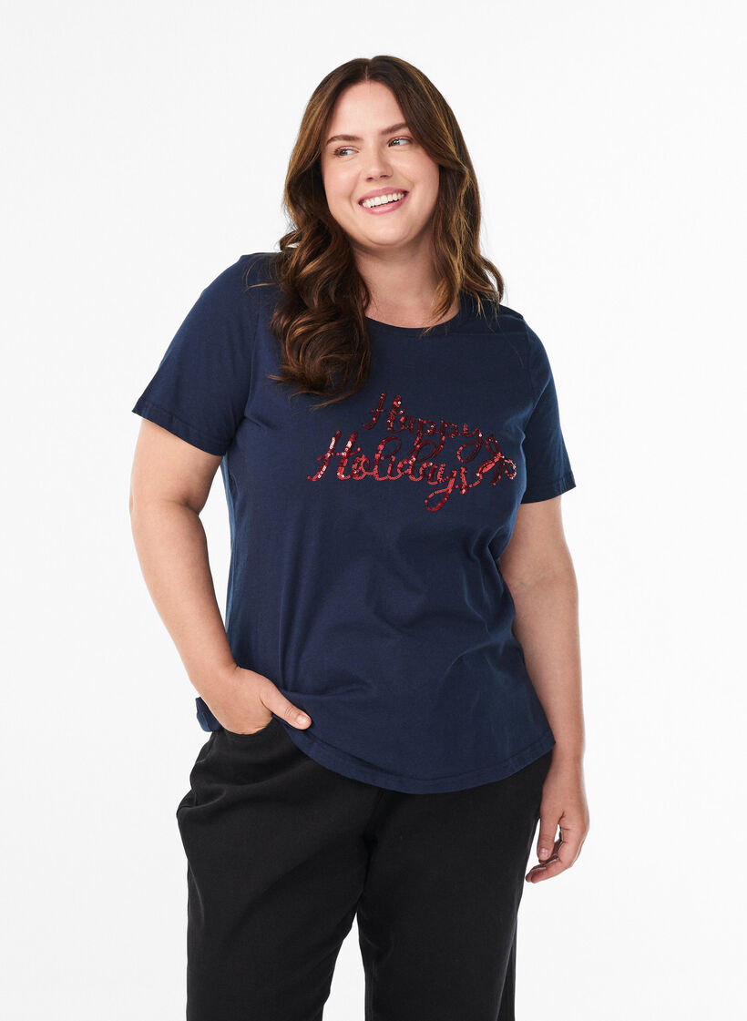 Weihnachts-T-Shirt aus Bio-Baumwolle, Blau, Model image number 0