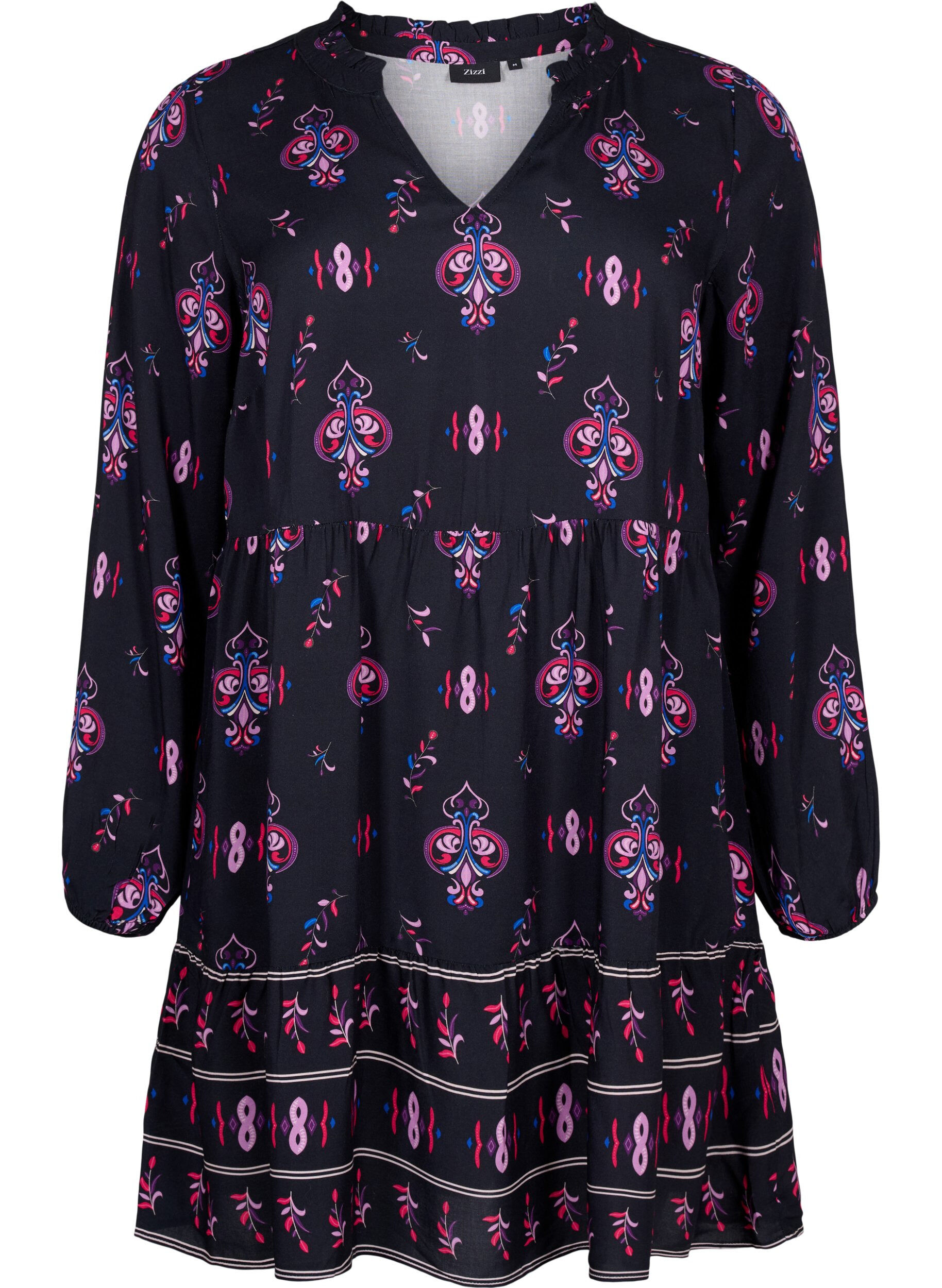 ZizziBedrucktes lang&auml;rmeliges Viskosekleid, Black Pink AOP, Packshot image number 0