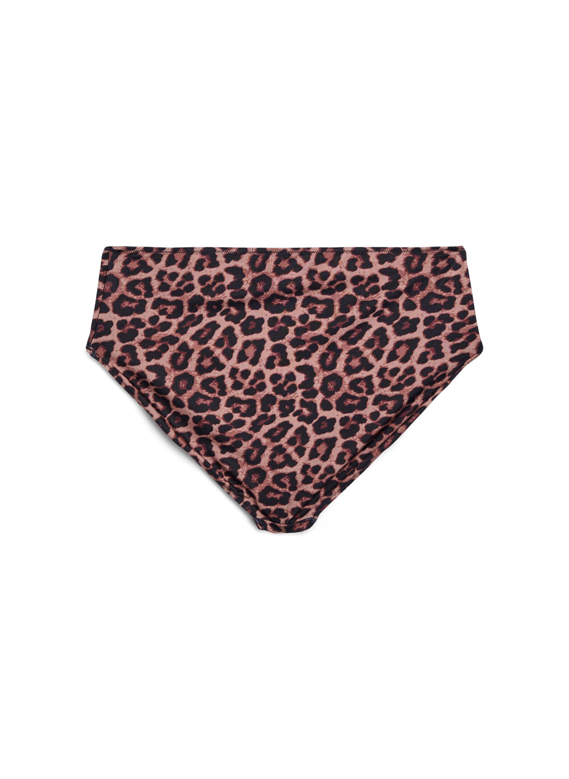 ZizziLeopard Bikinihose mit hoher Taille, Braun, Packshot image number 1