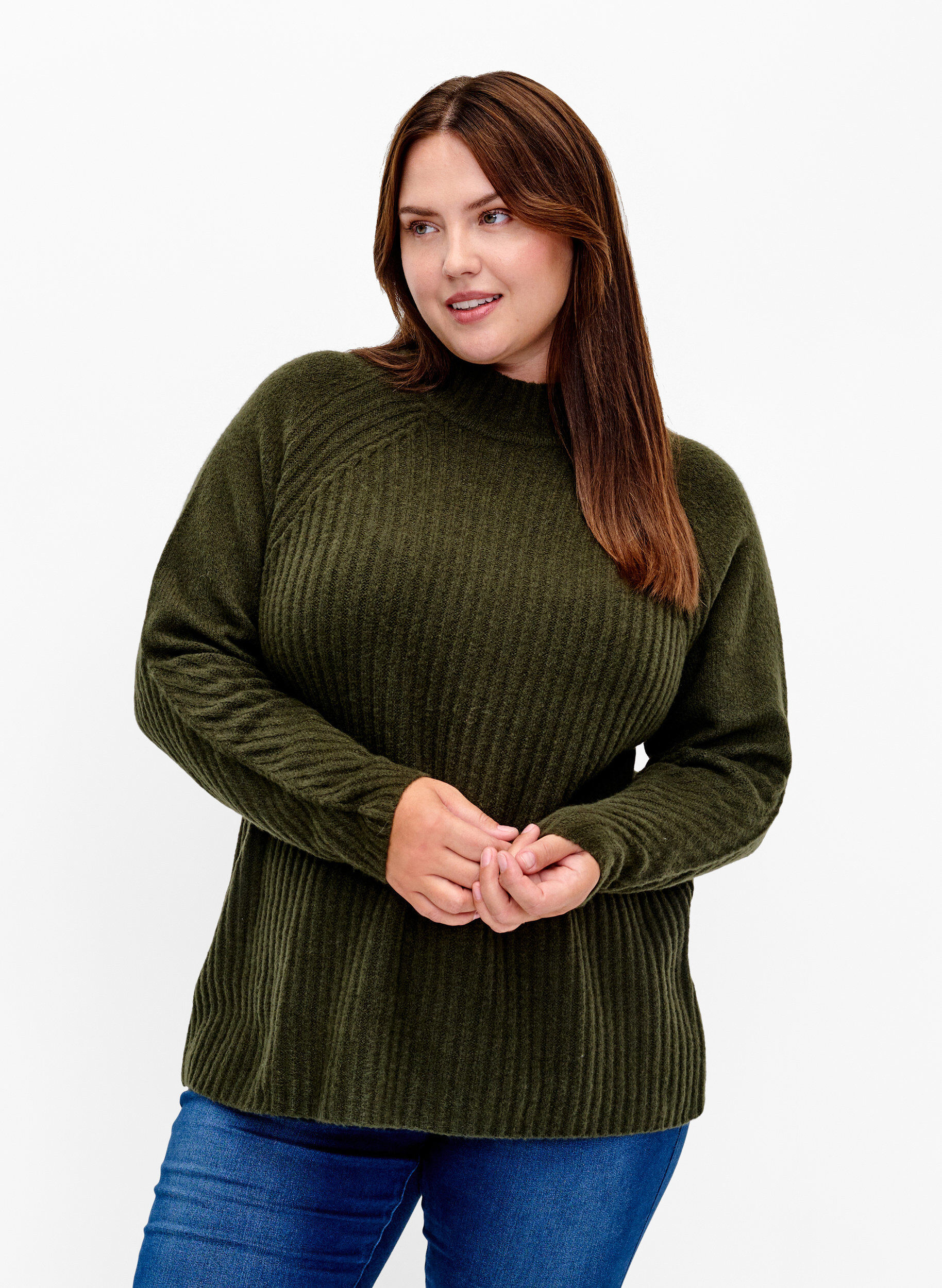 ZizziRollkragenpullover mit Rippstruktur, Forest Night Mel., Model image number 0