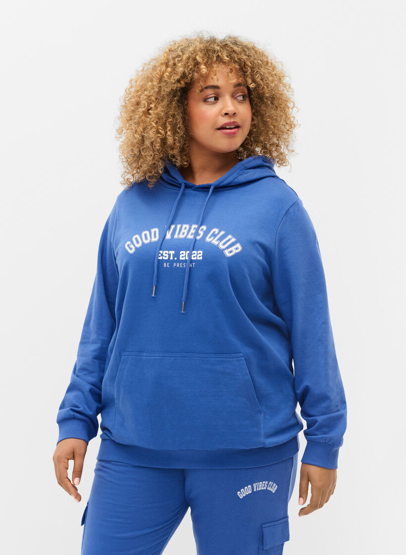 Sweatshirt mit Kapuze und Textprint, Dazzling Blue, Model image number 0