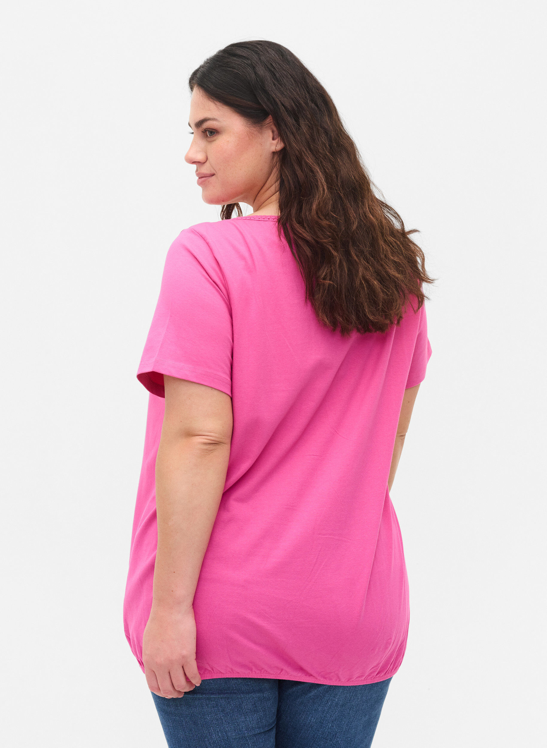 ZizziKurzarm Baumwoll-T-Shirt, Raspberry Rose, Model image number 1