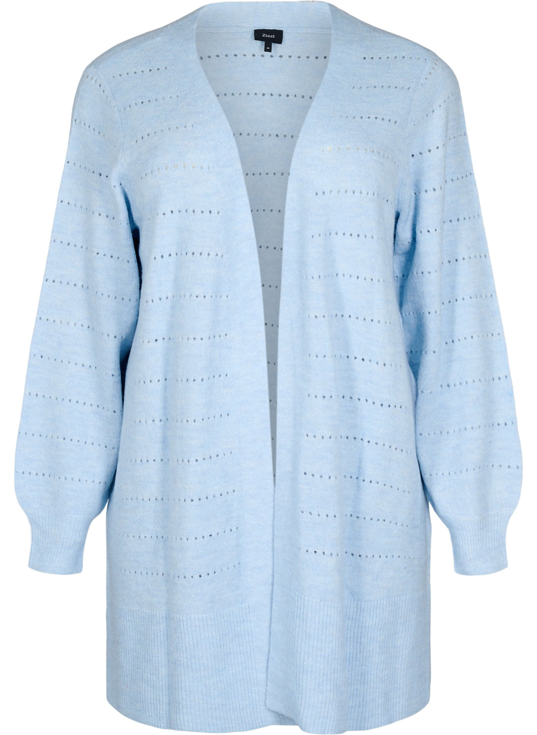 ZizziLange Strickjacke aus Strick mit Lochmuster, Cashmere Blue Mel., Packshot image number 0