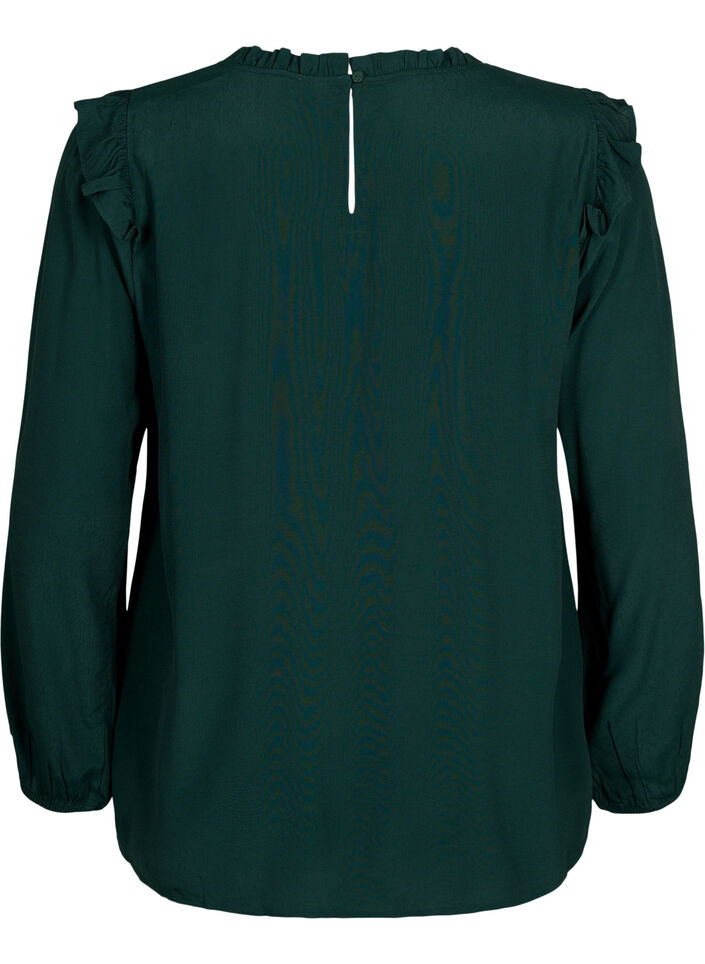 Bluse aus Viskose mit Rüschen und Spitze, Scarab, Packshot image number 1