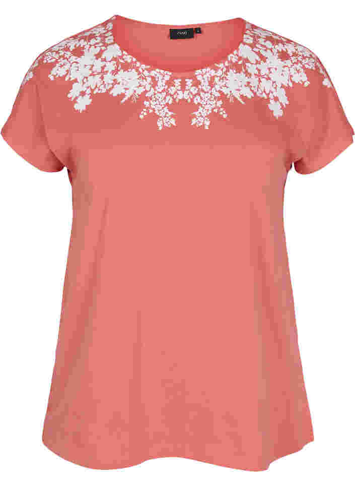 T-Shirt aus Baumwolle mit Printdetails, Faded RoseMel feath, Packshot image number 0