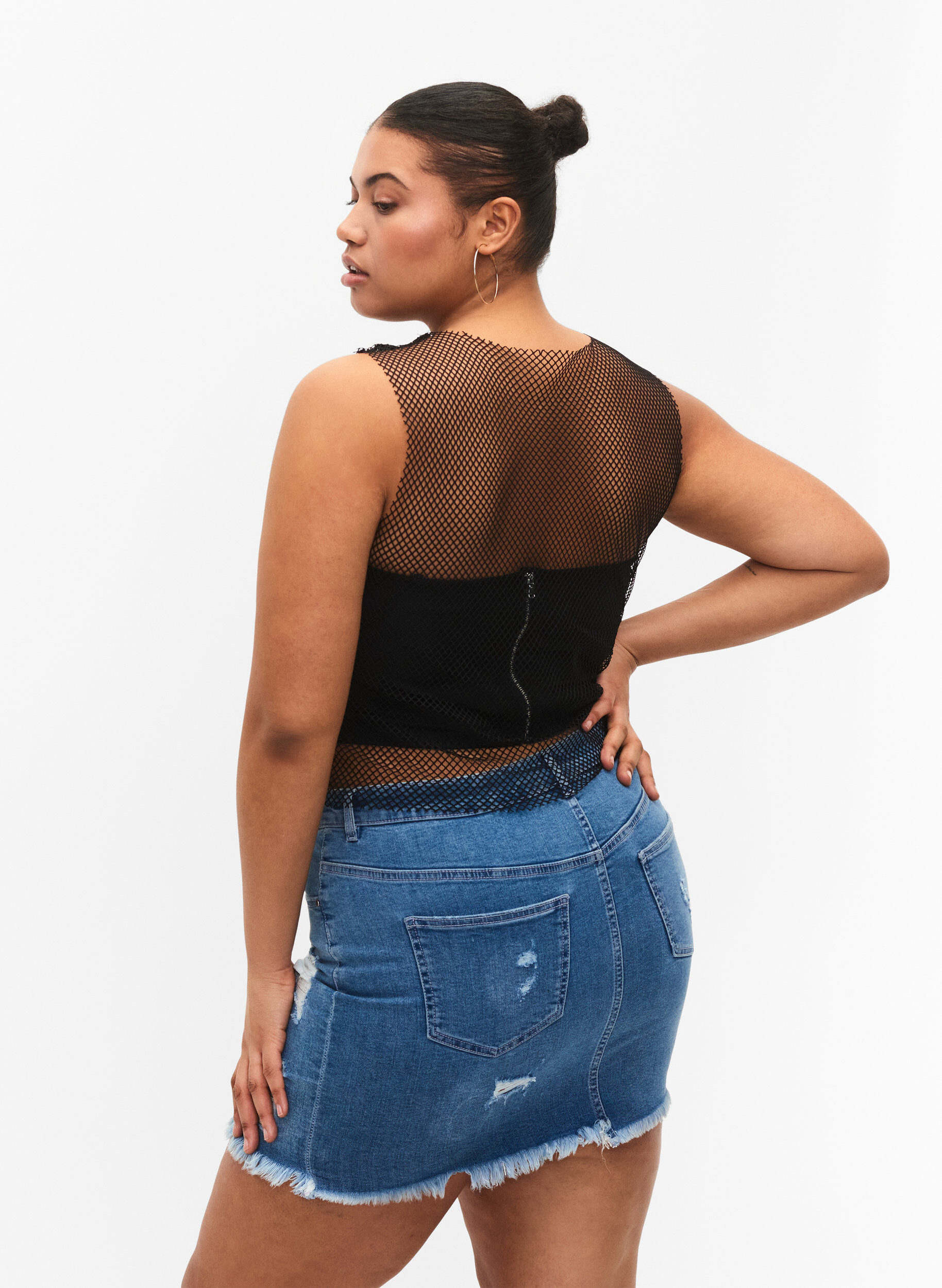 ZizziEng anliegender Jeansrock mit Schlitz, Blue denim, Model image number 1