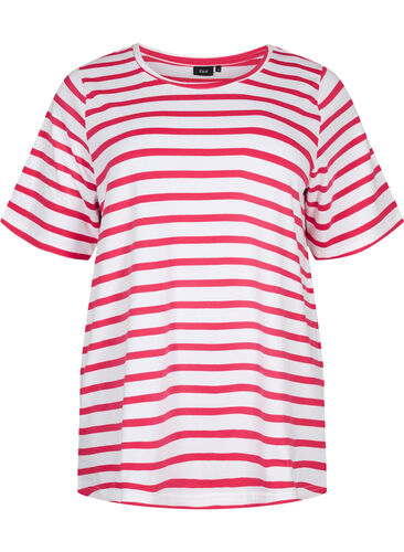 Gestreiftes T-Shirt aus Baumwolle, Bright Rose Stripes, Packshot image number 0