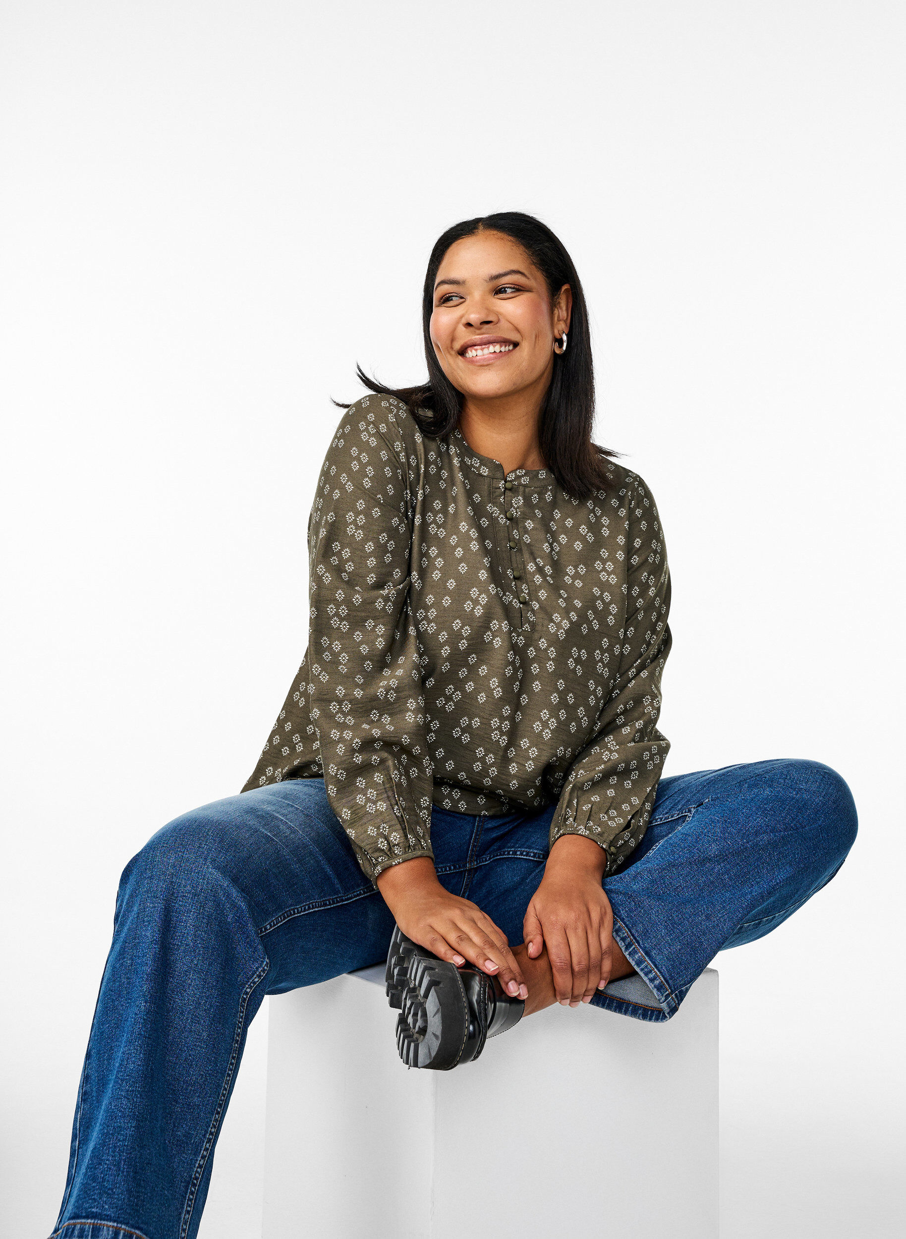 ZizziLangarmbluse mit Muster und Kn&ouml;pfen, Gr&uuml;n, Image image number 0