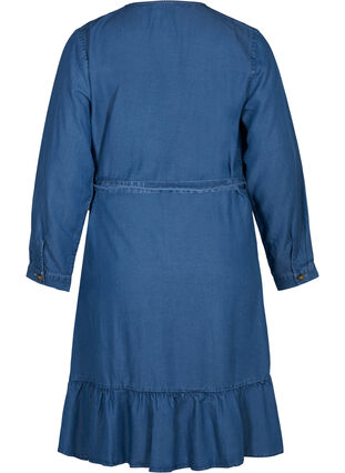 Kurzes Wickelkleid aus Lyocell, Mid blue denim, Packshot image number 1