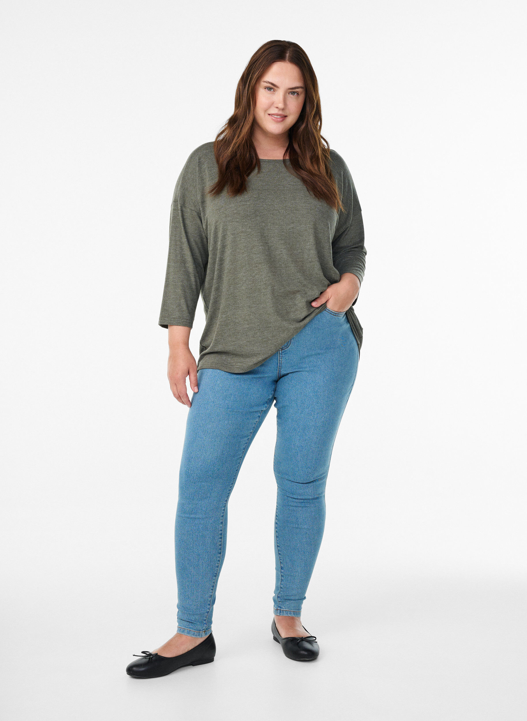 ZizziFLASH &ndash; Bluse aus Jersey mit 3/4-&Auml;rmeln, Gr&uuml;n, Model image number 1