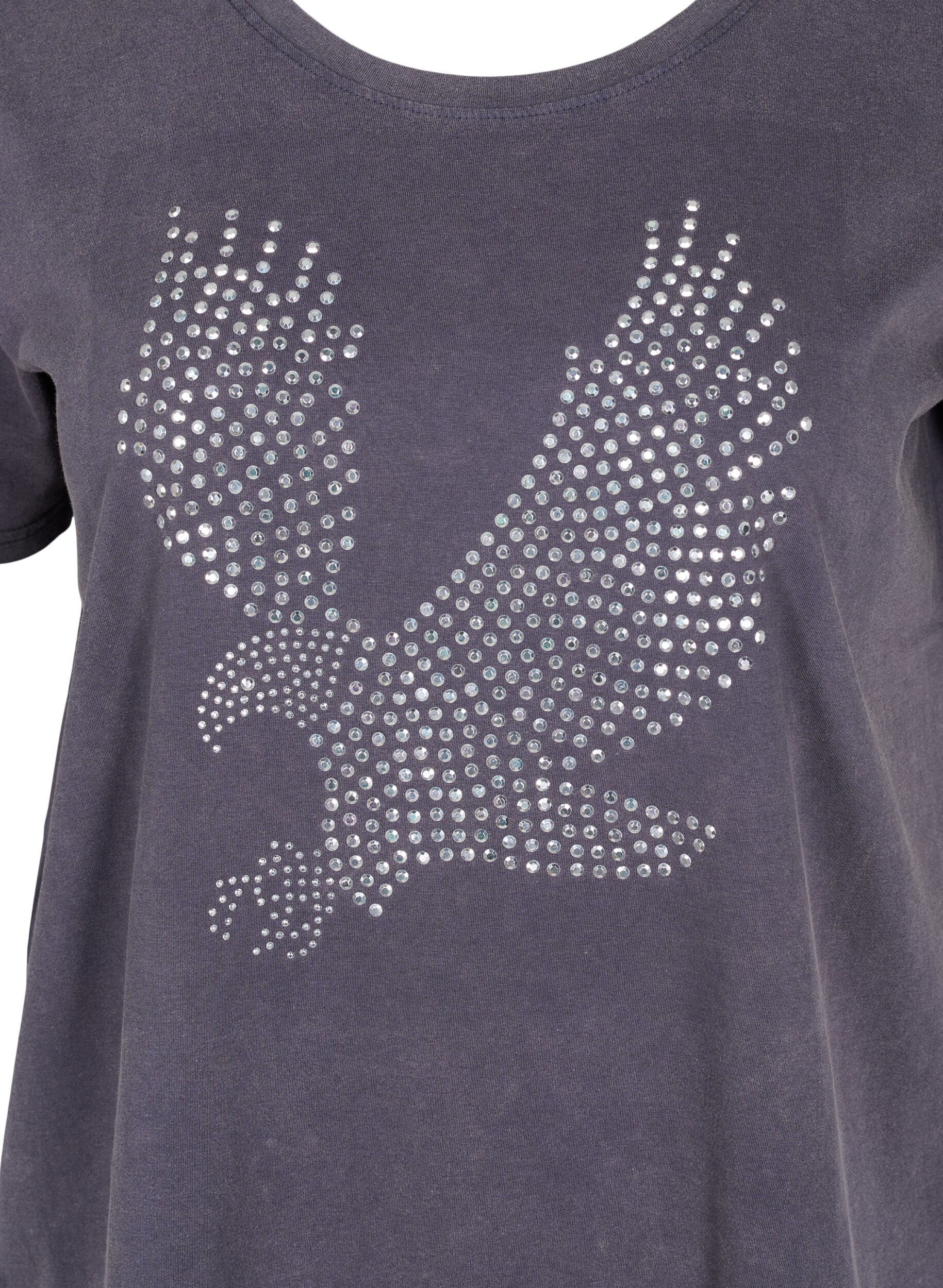 ZizziAcid Wash T-Shirt aus Baumwolle mit Ziersteinen, Dark Grey Wash, Packshot image number 2