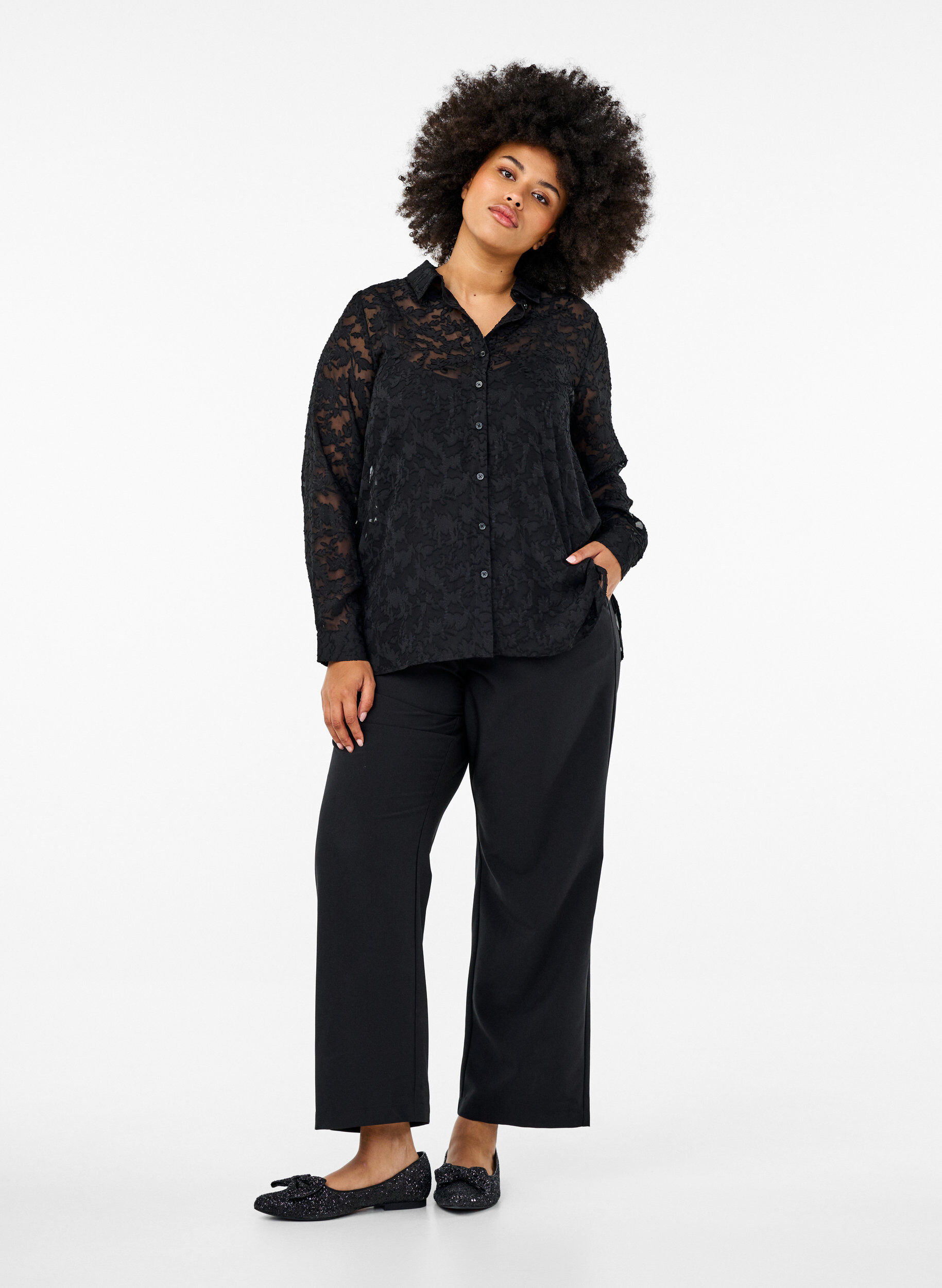 ZizziJacquard-Bluse mit Kn&ouml;pfen, Black, Model image number 3